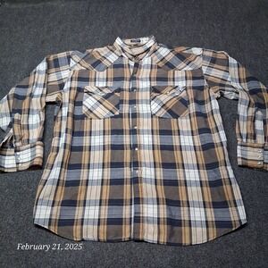 VTG Youngbloods Western Snap Shirt Men Size XL Brown and Blue Plaid